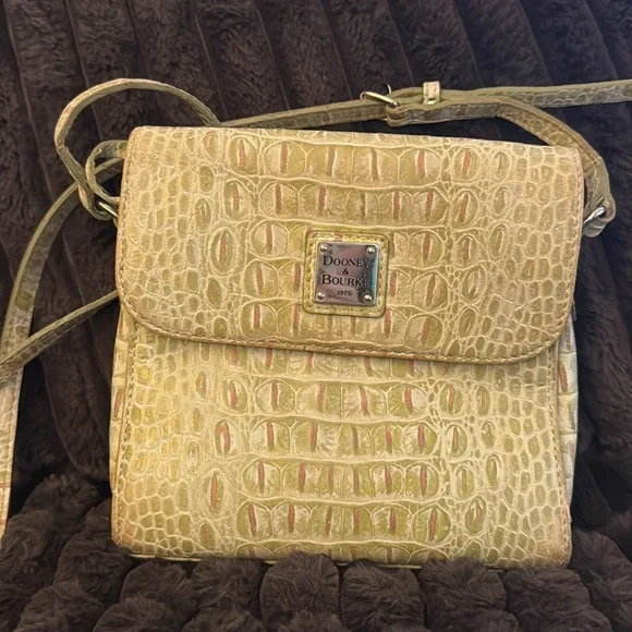 Vintage Dooney & Bourke Purse Orange Canvas Leather Croc Flap Crossbody Bag - Picture 4 of 8